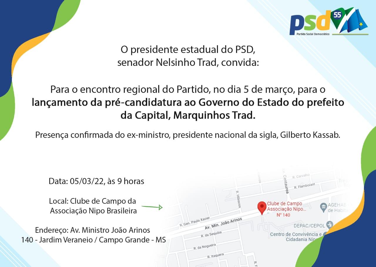 Encontro Regional do PSD-MS no sábado terá presença do presidente nacional do PSD, Kassab