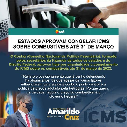 ESTADO APROVAM CONGELAR ICMS SOBRE COMBUSTIVEIS ATÉ 31  DE MARÇO.