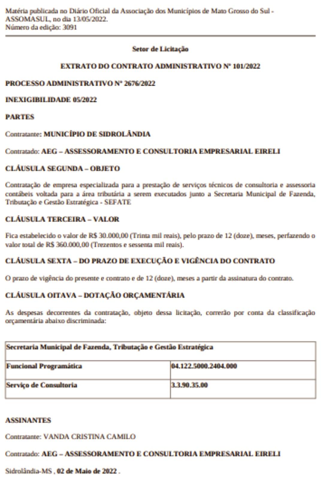 Sem licitação, prefeita Vanda Camilo contrata empresa de “ASSESSORIA CONTÁBIL” por R$ 420.000,00