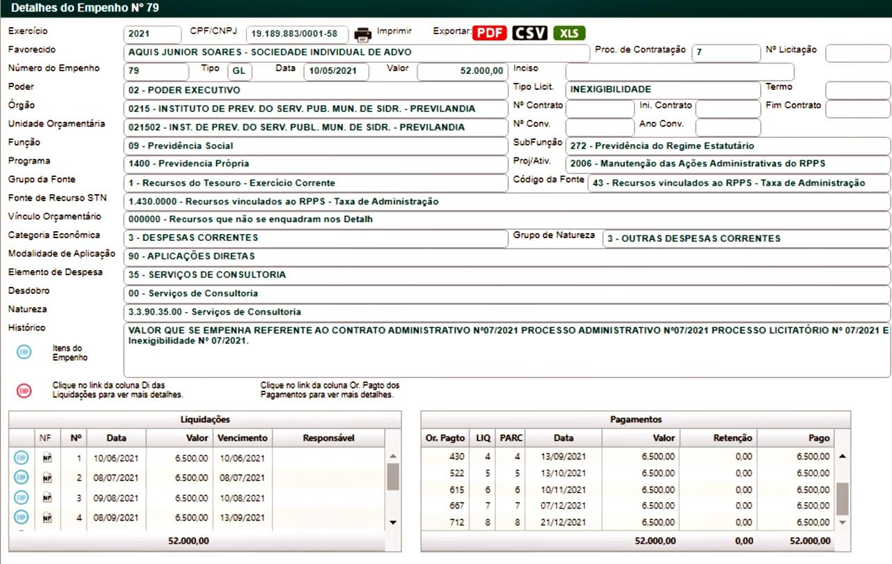 SIDROLÂNDIA: contratos com ESCRITÓRIOS DE ADVOCACIA somam R$ 322.000,00 na PREVILÂNDIA